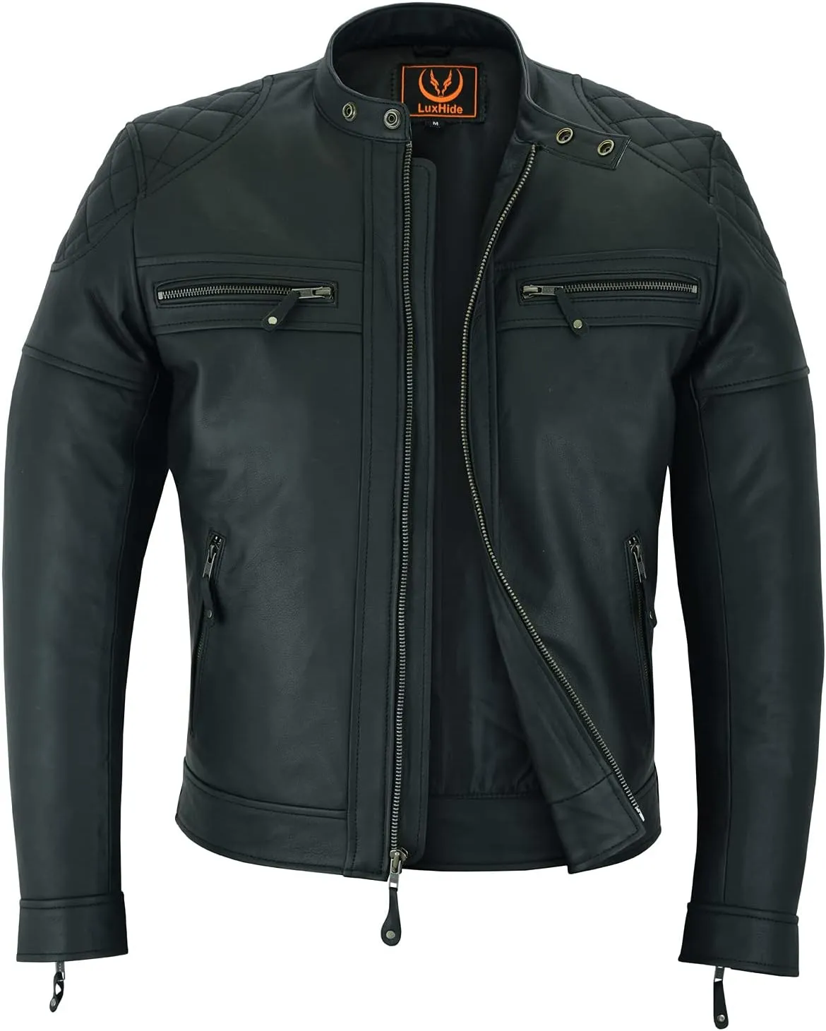 A&H Apparel Mens Classic Vintage Two Tone Genuine Top-Grain Cowhide Biker Leather Jacket