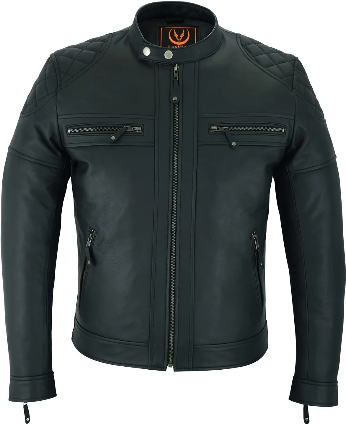A&H Apparel Mens Classic Vintage Two Tone Genuine Top-Grain Cowhide Biker Leather Jacket