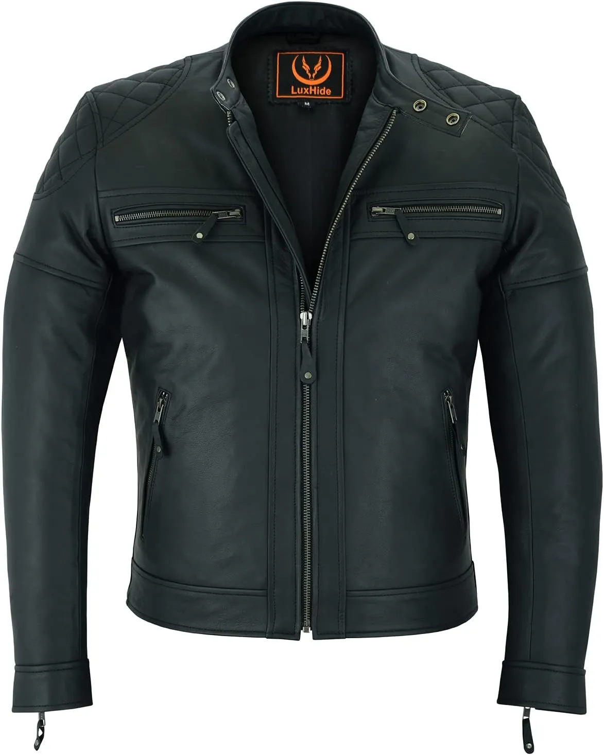 A&H Apparel Mens Classic Vintage Two Tone Genuine Top-Grain Cowhide Biker Leather Jacket
