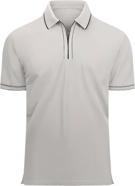 Alex Vando Mens Zipper Golf Shirt Moisture Wicking Zip Up Solid Fashion Polo Shirts
