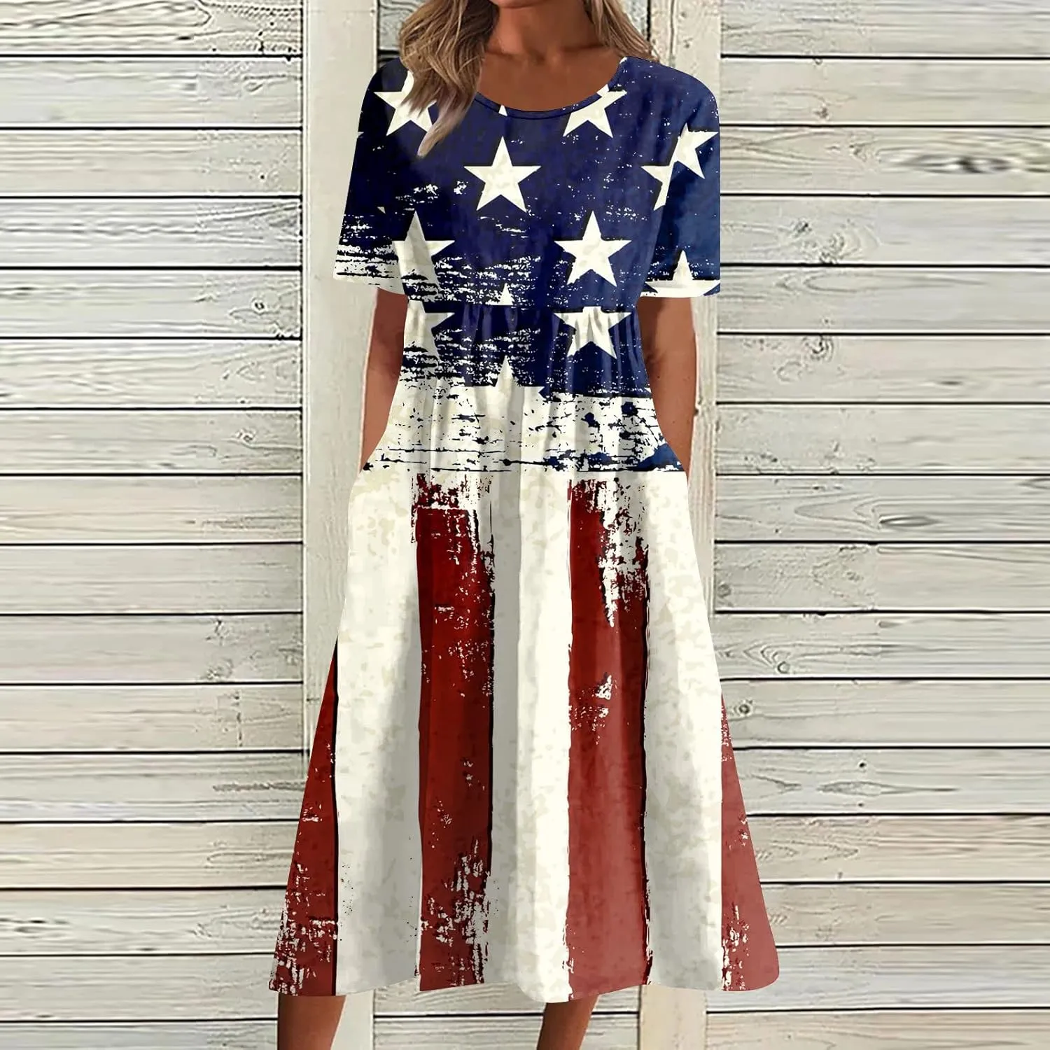 Below The Knee Short Sleeve Cover Up Ladies Dressy Classic Summer Soft Graphic Cotton Dress for Women.