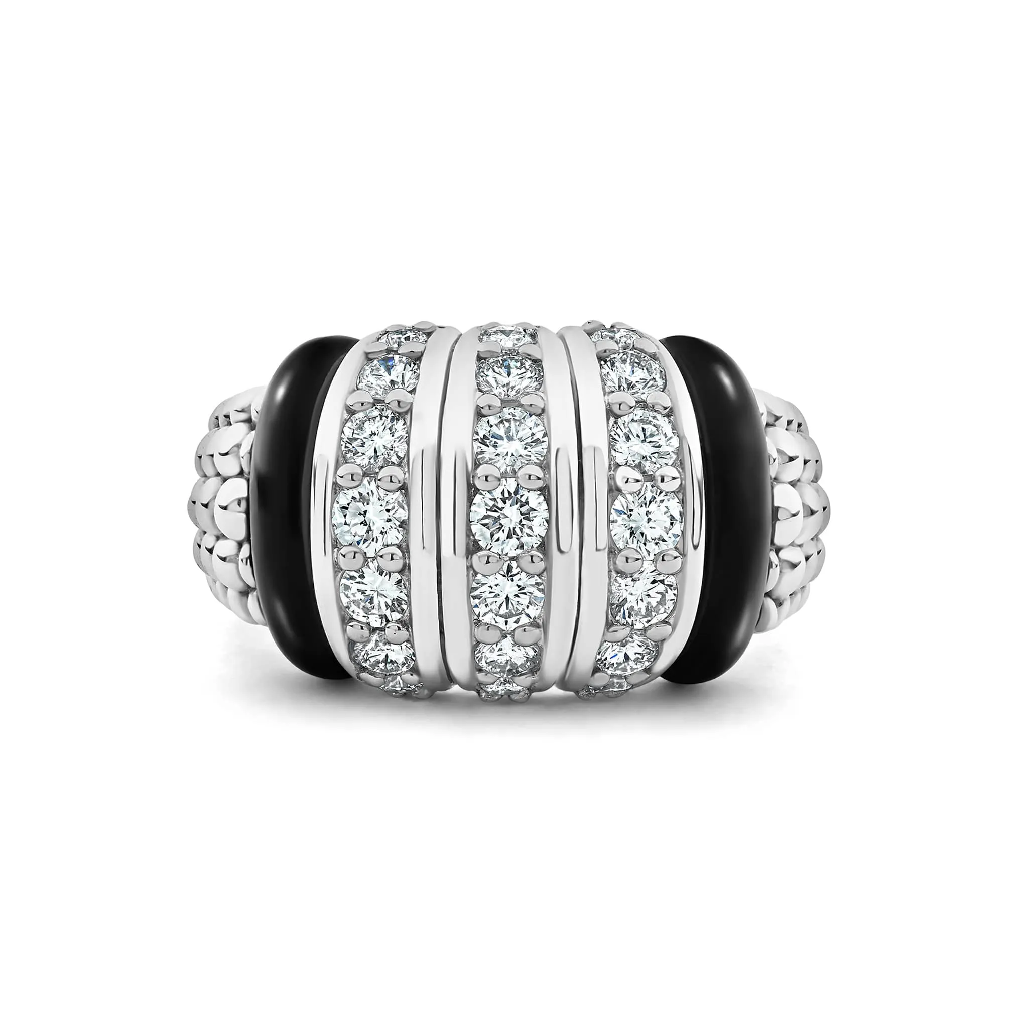 Black Caviar Three Station Ceramic Caviar Diamond Ring