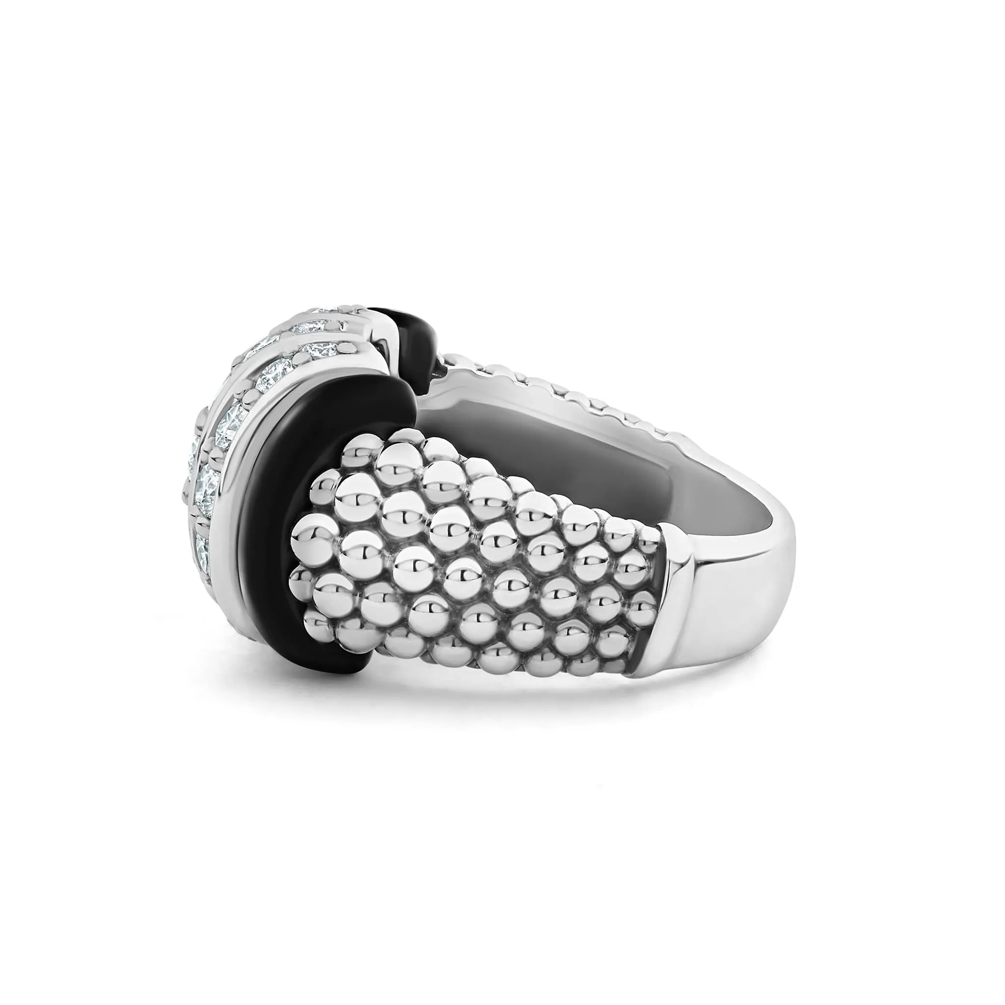Black Caviar Three Station Ceramic Caviar Diamond Ring