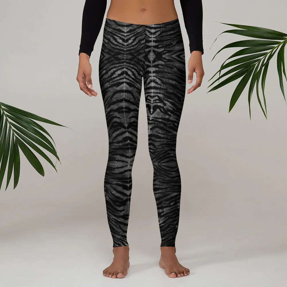 Black Tiger Striped Casual Leggings, Animal Print Premium Quality Women's Tights - Made in USA/EU
