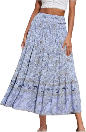 Boho Hawaiian Ruched High Cut Beach Skirts for Women Color Block Flower Maxi Long Loose Fit Skort Women 2025