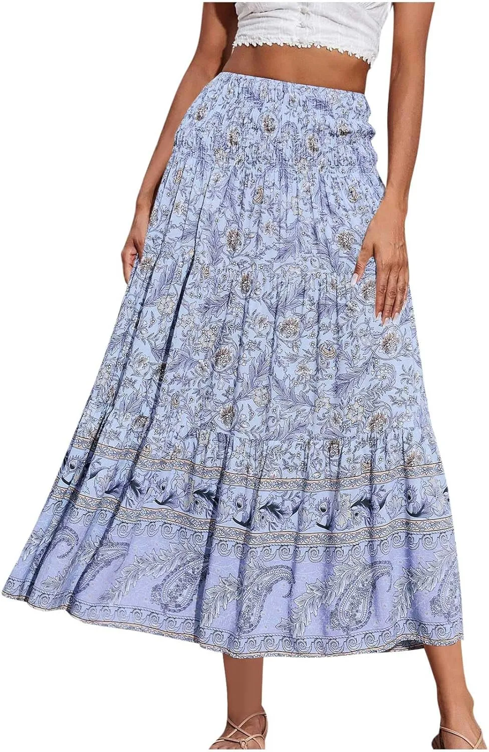 Boho Hawaiian Ruched High Cut Beach Skirts for Women Color Block Flower Maxi Long Loose Fit Skort Women 2025