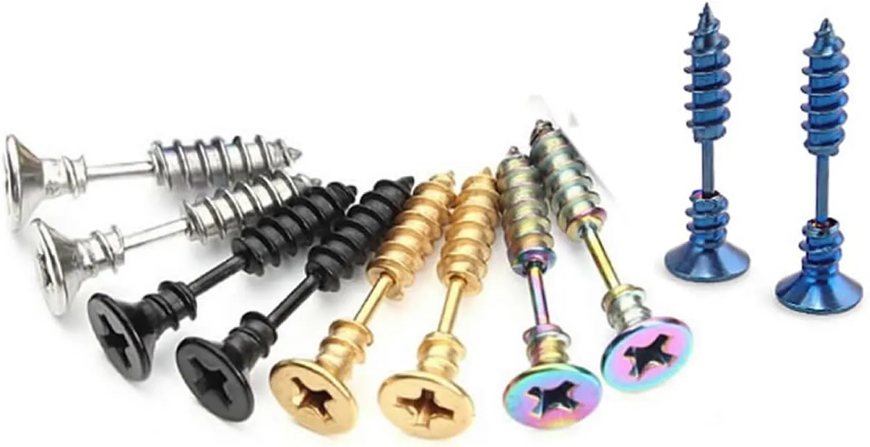 BronaGrand 5 Pairs Men Unisex Stainless Steel Piercing Cross Screws Hoop Earrings Ear Stud
