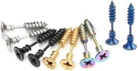 BronaGrand 5 Pairs Men Unisex Stainless Steel Piercing Cross Screws Hoop Earrings Ear Stud