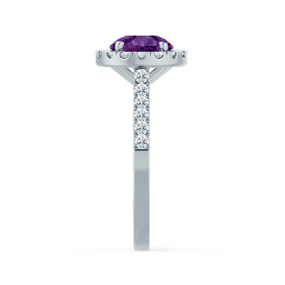 CECILY - Chatham® Lab Grown Alexandrite & Diamond Platinum 950 Halo Ring