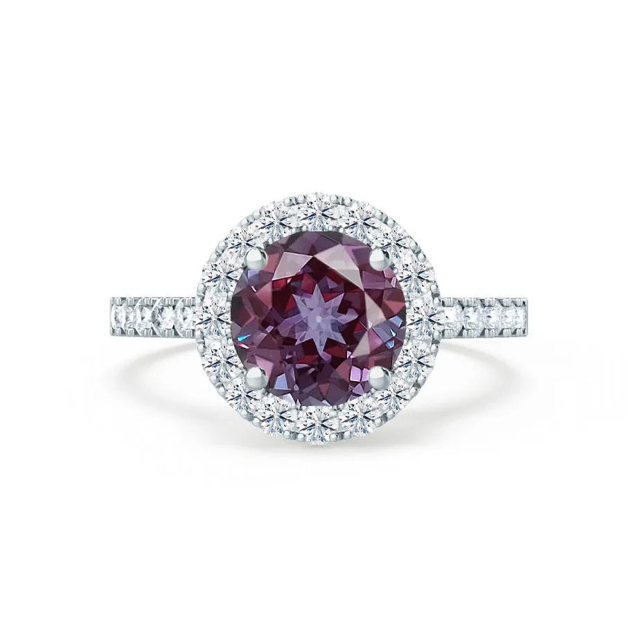 CECILY - Chatham® Lab Grown Alexandrite & Diamond Platinum 950 Halo Ring