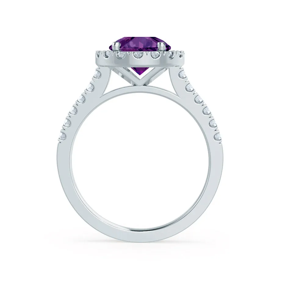 CECILY - Chatham® Lab Grown Alexandrite & Diamond Platinum 950 Halo Ring
