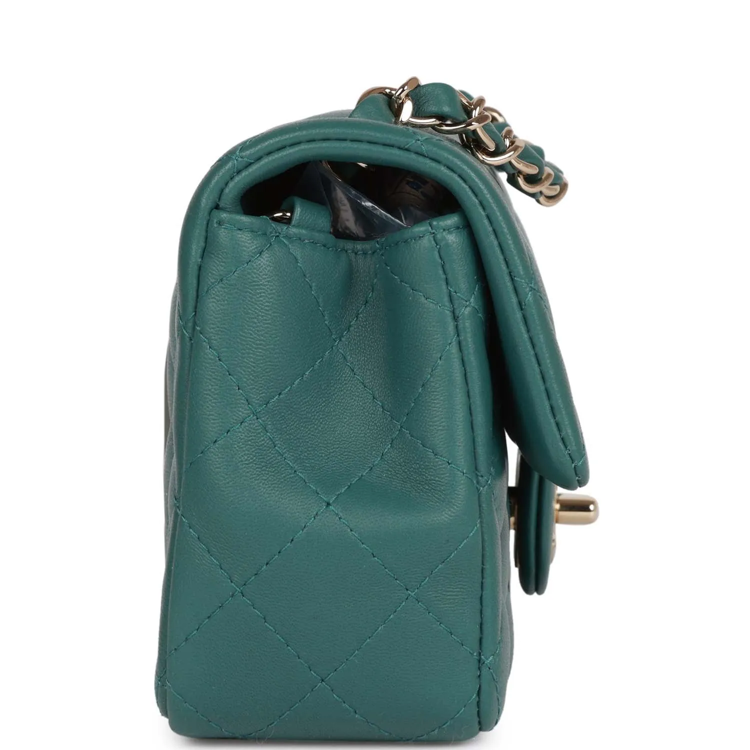 Chanel Mini Rectangular Flap Bag Green Lambskin Light Gold Hardware