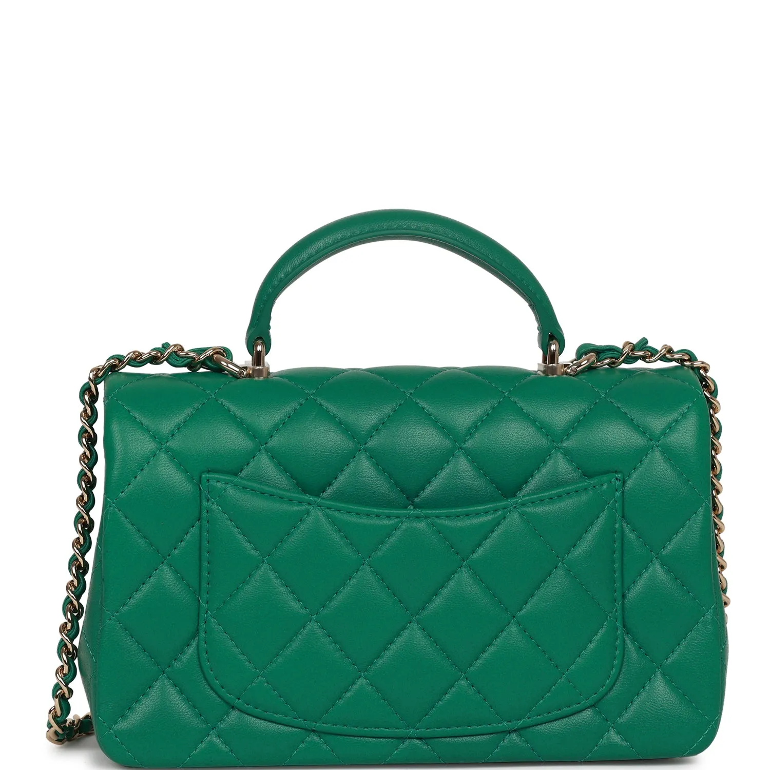 Chanel Mini Rectangular Flap with Top Handle Green Lambskin Light Gold Hardware