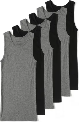 Comfneat Men's 6-Pack A-Shirts Tight Fit Tank Tops Cotton Spandex Undershirts