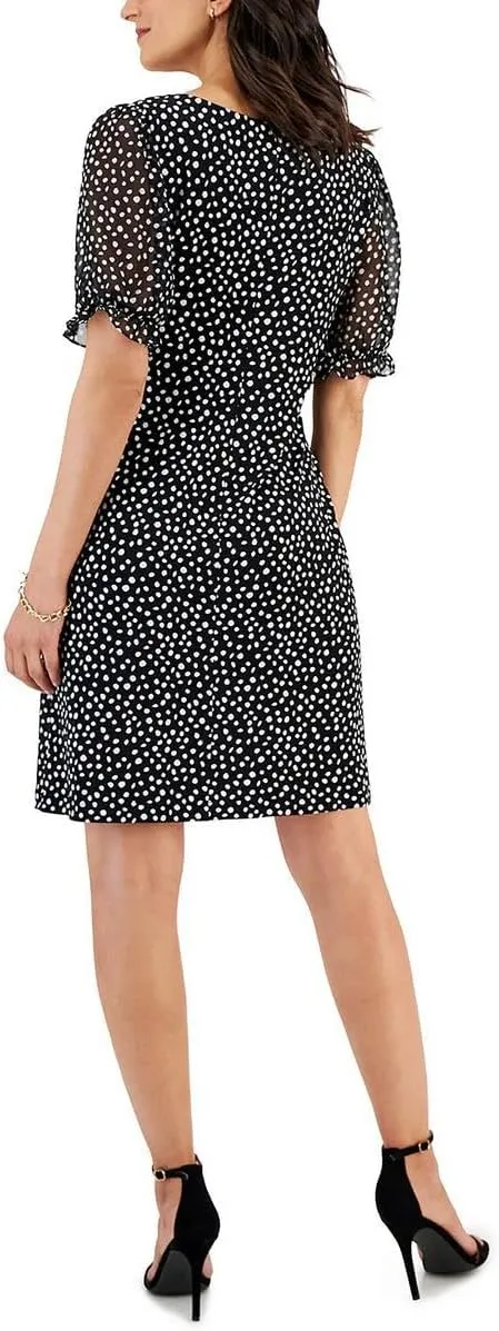 Connected Apparel Womens Knee Length Sheer Sleeve Sheath Dress