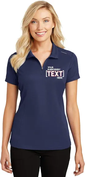 Custom Embroidered Polo Shirts for Ladies - Pinpoint Mesh Quarter Zip Personalized Embroidery Polos