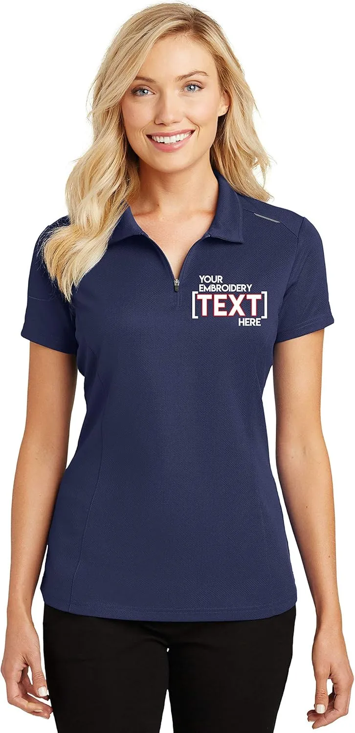 Custom Embroidered Polo Shirts for Ladies - Pinpoint Mesh Quarter Zip Personalized Embroidery Polos
