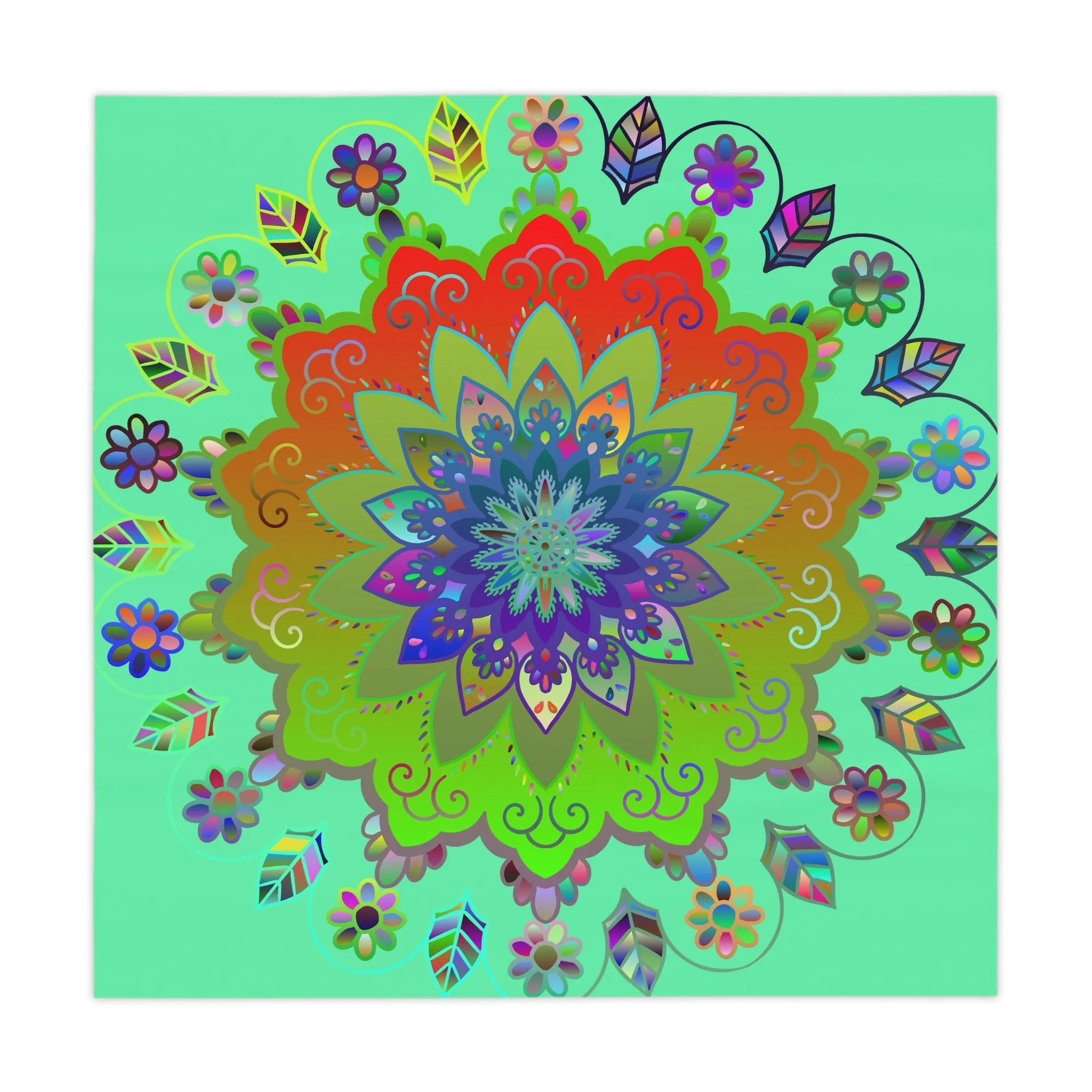 Hand-drawn Mandala Art Tablecloth, Fluorescent Green Square