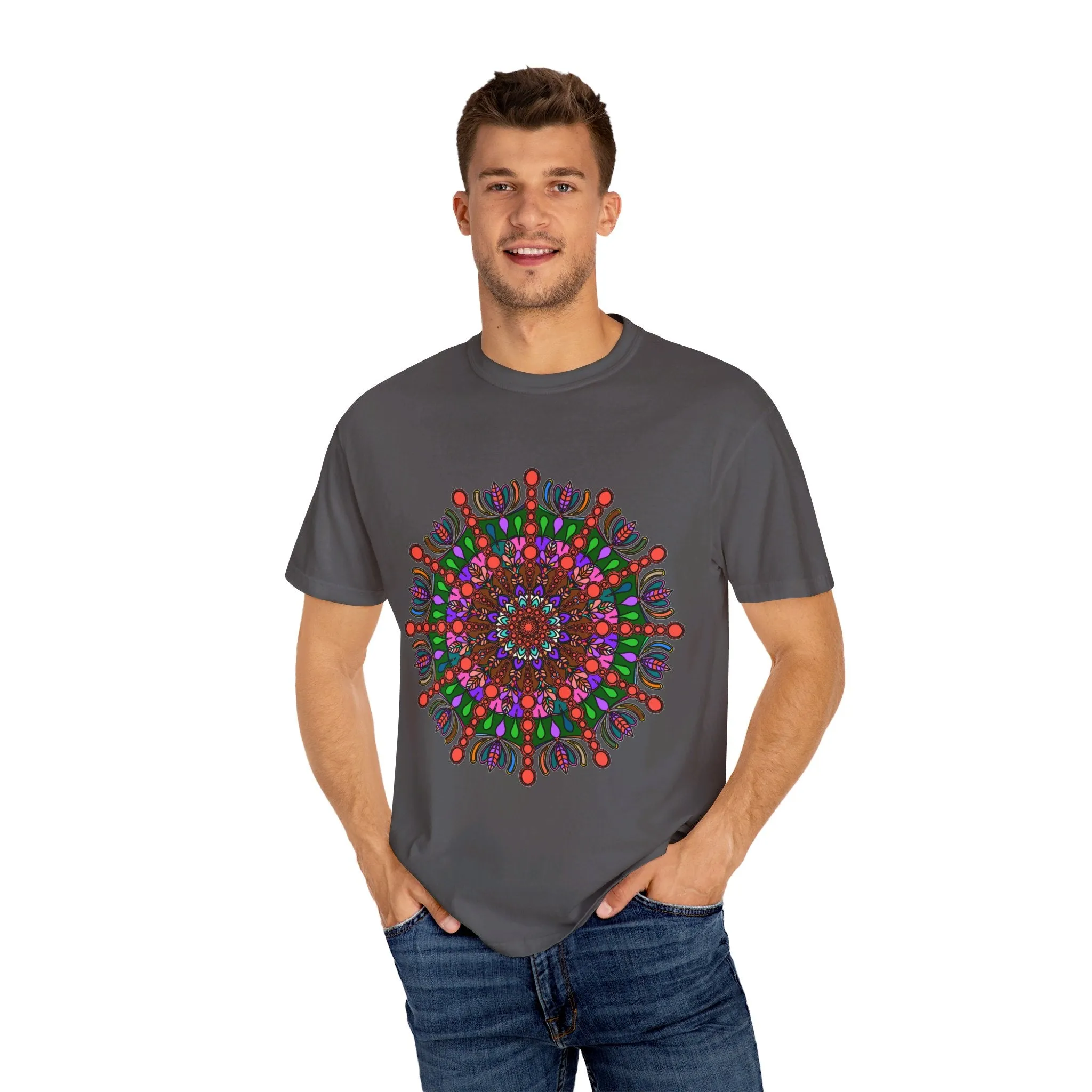 Handmade Mandala Design T-Shirt - 100% Ring-Spun Cotton - Garment-Dyed for Extra Comfort