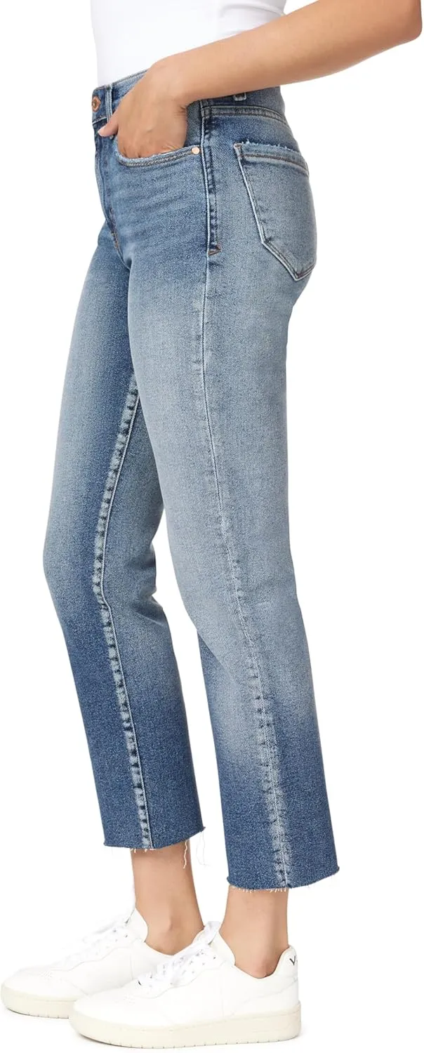 kensie Jeans Women's The Allie High-Rise Slim Straight Raw Hem 27-Inch Inseam, Sizes 0-16