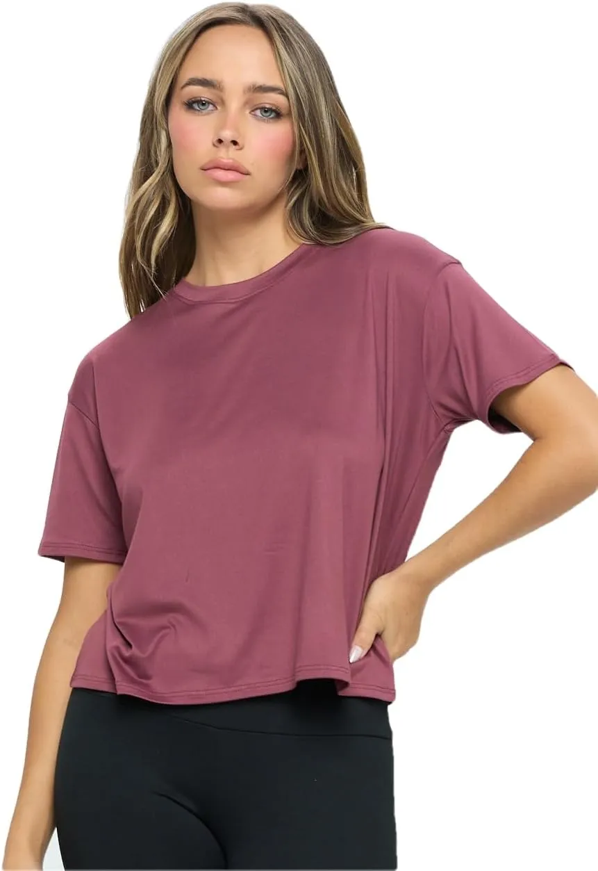 KNIT RIOT Womens Crop Top  Short Sleeve Soft Boxy Crewneck Casual Active Workout Yoga Running Cropped Tee T Shirts