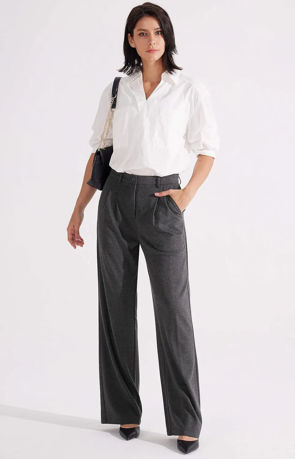 Libin Women's Wide Leg 29"/31" High Waisted Pants Business Work Slacks Pants Dress Yoga Golf Casual Trousers