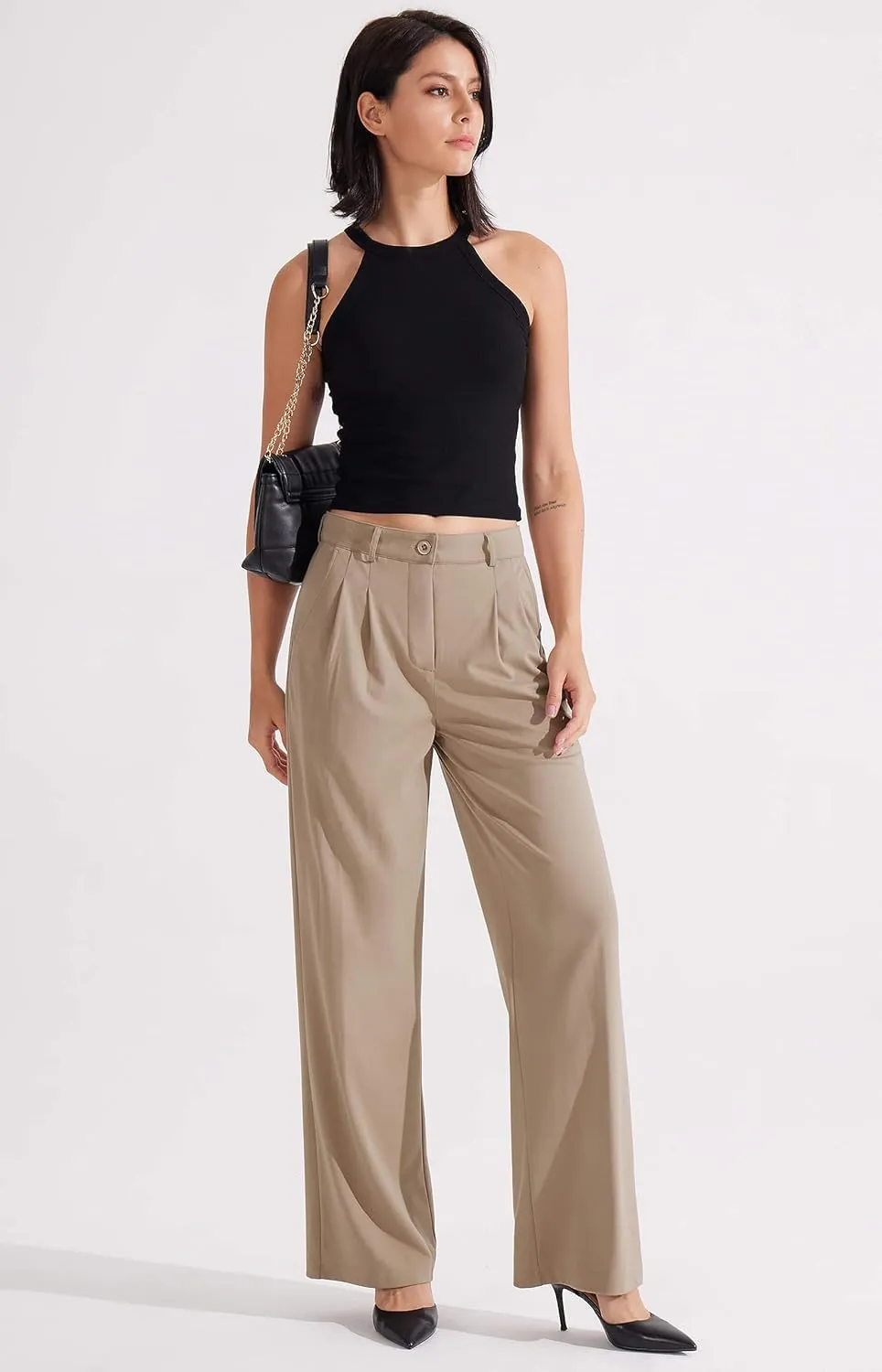 Libin Women's Wide Leg 29"/31" High Waisted Pants Business Work Slacks Pants Dress Yoga Golf Casual Trousers