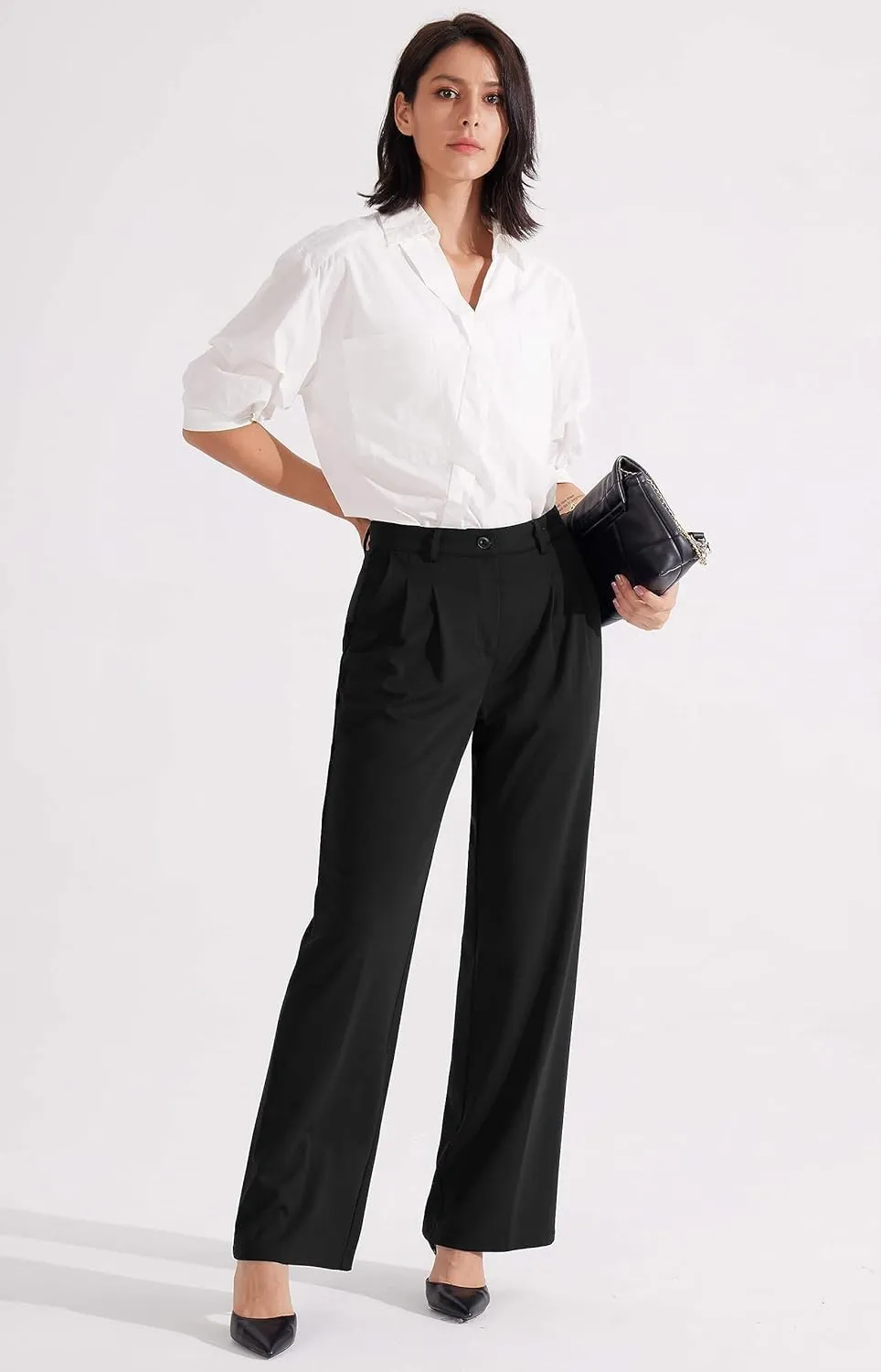 Libin Women's Wide Leg 29"/31" High Waisted Pants Business Work Slacks Pants Dress Yoga Golf Casual Trousers