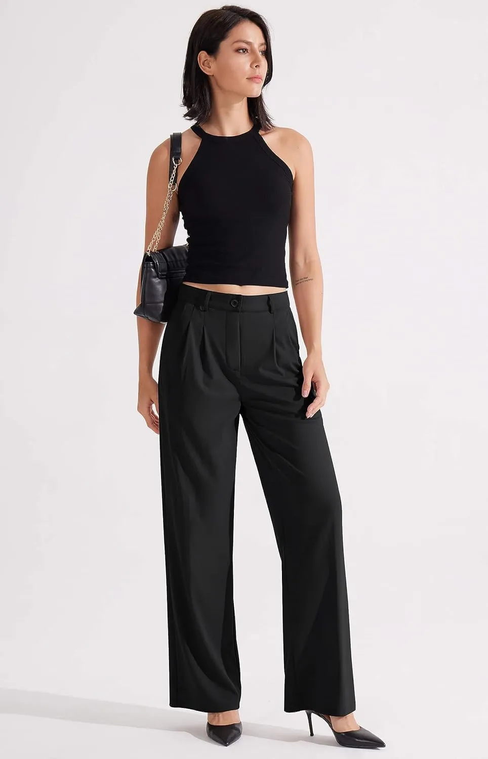 Libin Women's Wide Leg 29"/31" High Waisted Pants Business Work Slacks Pants Dress Yoga Golf Casual Trousers