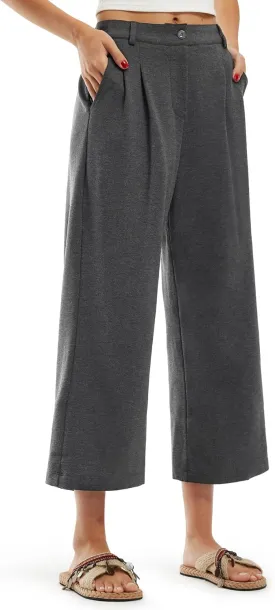 Libin Women's Wide Leg Capri Pants Business Pleated Slacks Dress Yoga Golf Casual Cropped Capris