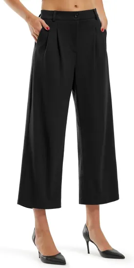 Libin Women's Wide Leg Capri Pants Business Pleated Slacks Dress Yoga Golf Casual Cropped Capris