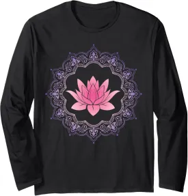 Lotus Namaste Mandala Circle Yoga Women Meditation Long Sleeve T-Shirt