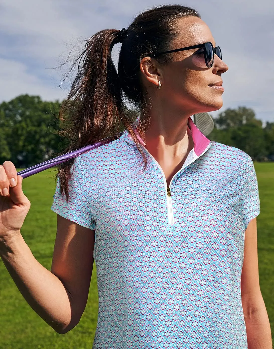 LRD Women's Golf Polo Shirts Short Sleeve Tennis Shirt UPF 30 Quarter Zip Up