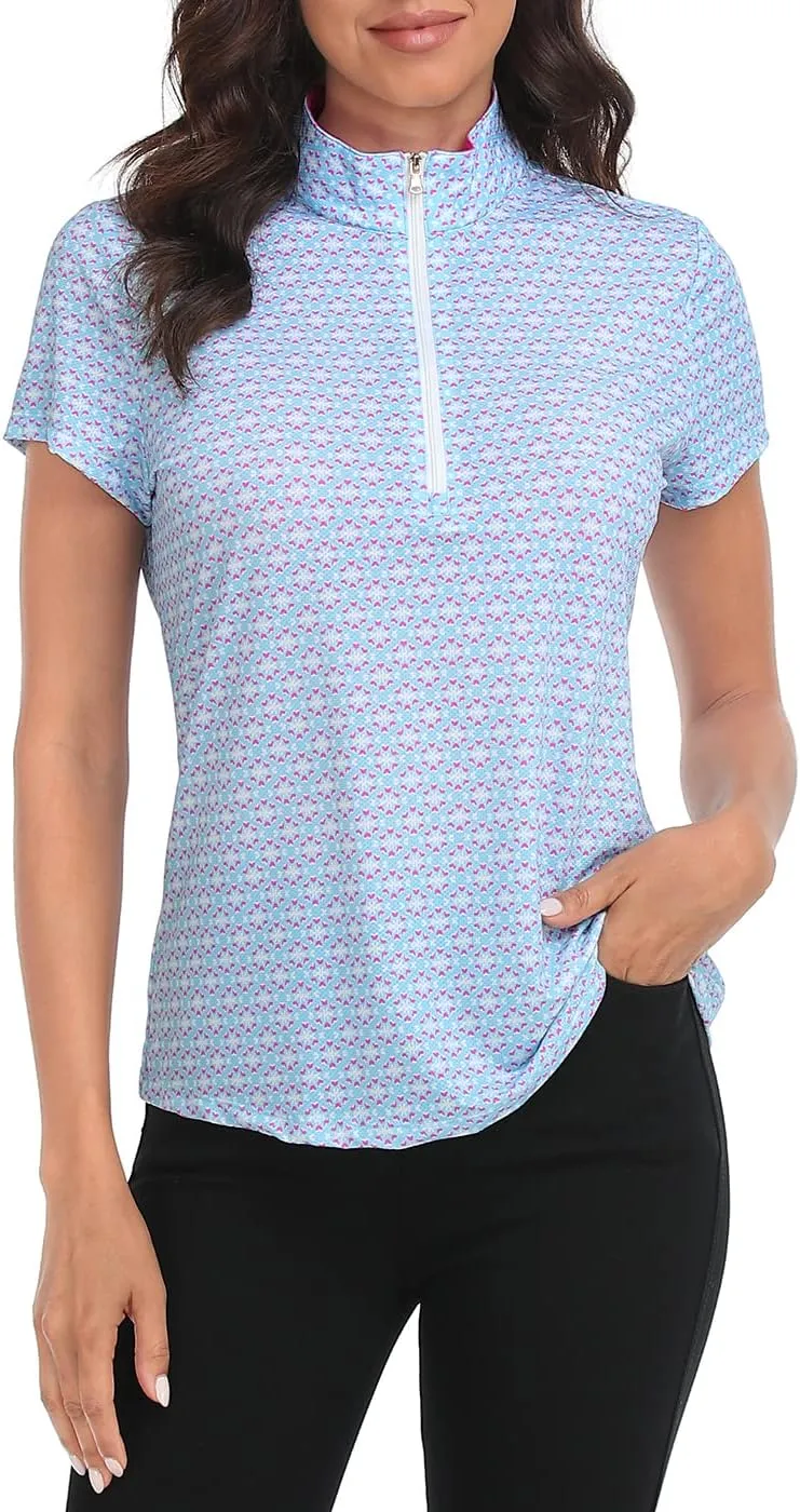 LRD Women's Golf Polo Shirts Short Sleeve Tennis Shirt UPF 30 Quarter Zip Up