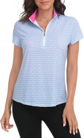 LRD Women's Golf Polo Shirts Short Sleeve Tennis Shirt UPF 30 Quarter Zip Up