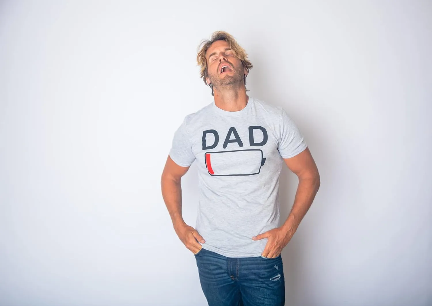 Mens Dad Battery Low Funny Sarcastic Graphic Tired Parenting Fathers Day T Shirt