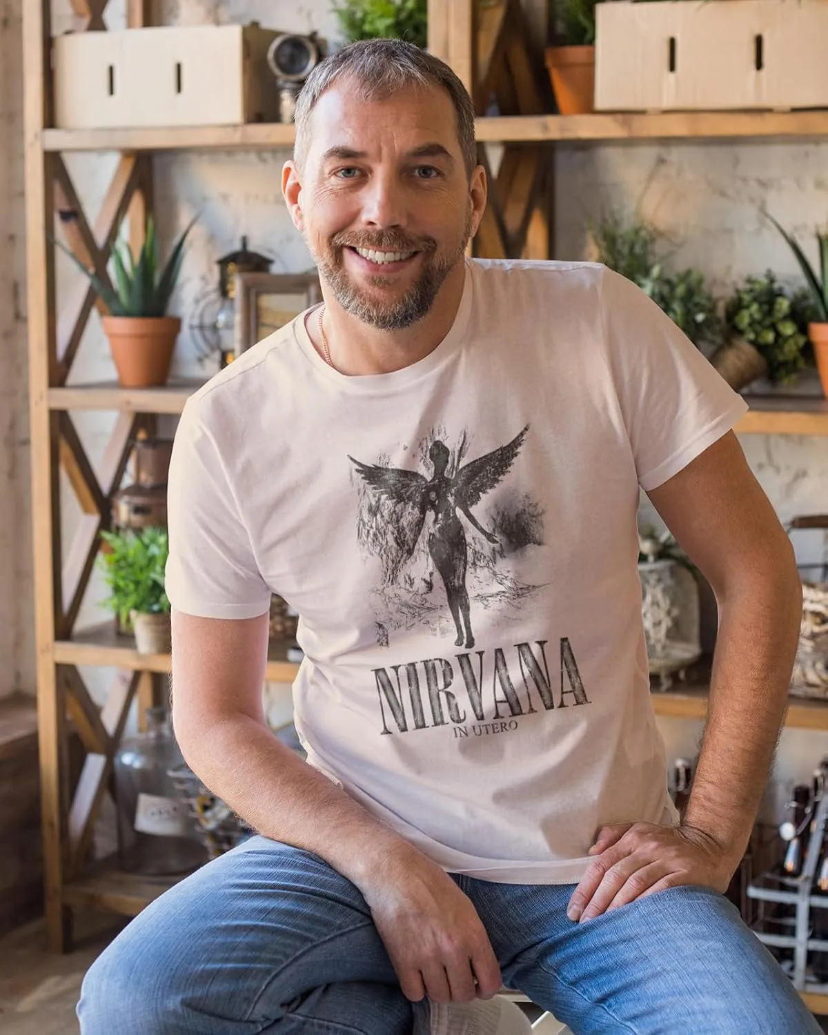 Nirvana in Utero Distressed Logo Adult Short Sleeve T Shirt 90s Grunge Music Vintage Style Graphic Tees