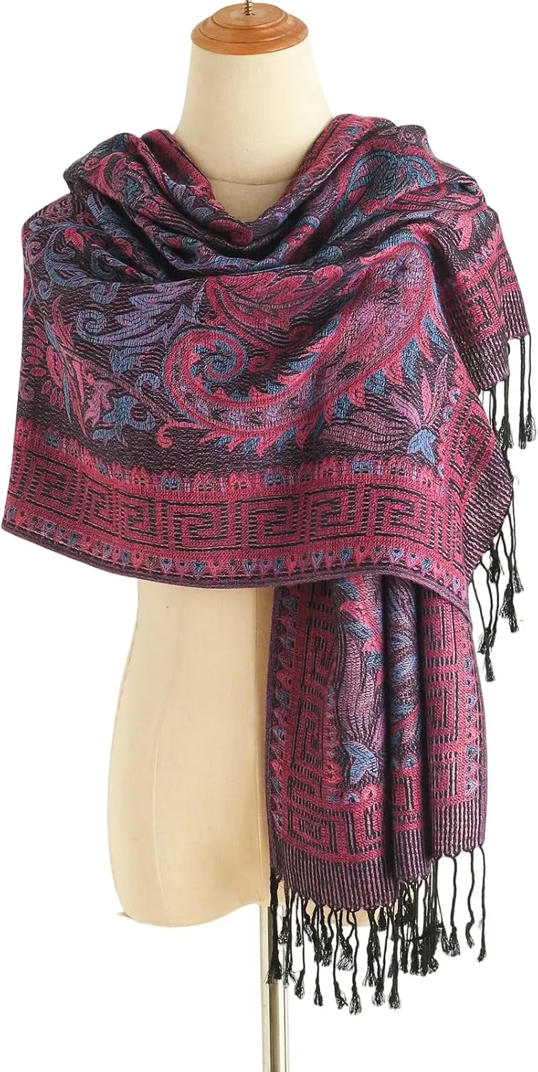 Paisley Pashmina Rave Shawl Scarf-Women's Reversible Ethnic Jacquard Pashmina Wraps for Evening Travel