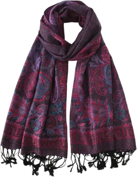 Paisley Pashmina Rave Shawl Scarf-Women's Reversible Ethnic Jacquard Pashmina Wraps for Evening Travel