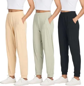 Real Essentials 3 Pack: Women's Ribbed Lounge Jogger Cuffed Yoga SweatpantsPockets (Available in Plus)