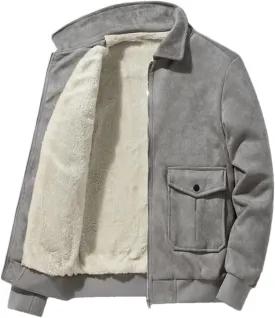 REHJJDFD Thermal Leather Jacket For Men Winter Warm Fleece Lined Coat Suede Outdoor Top Zipper Windbreaker