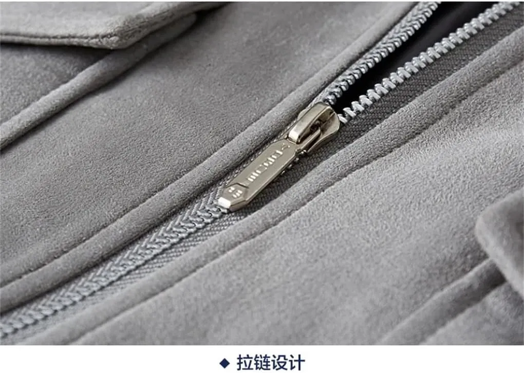REHJJDFD Thermal Leather Jacket For Men Winter Warm Fleece Lined Coat Suede Outdoor Top Zipper Windbreaker