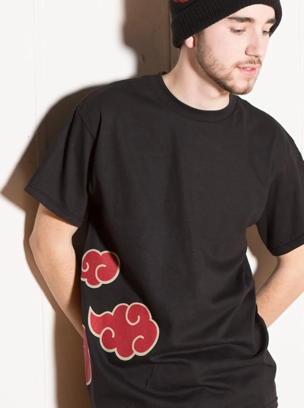 Ripple Junction Naruto Shippuden Men's Short Sleeve T-Shirt Akatsuki Clouds & Anti-Leaf Front & Back Logo Officially Licensed