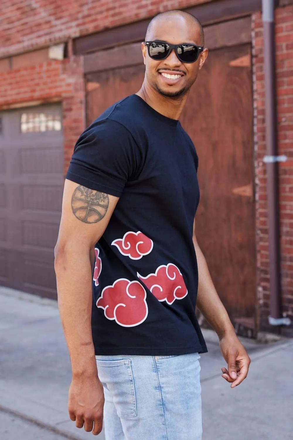 Ripple Junction Naruto Shippuden Men's Short Sleeve T-Shirt Akatsuki Clouds & Anti-Leaf Front & Back Logo Officially Licensed