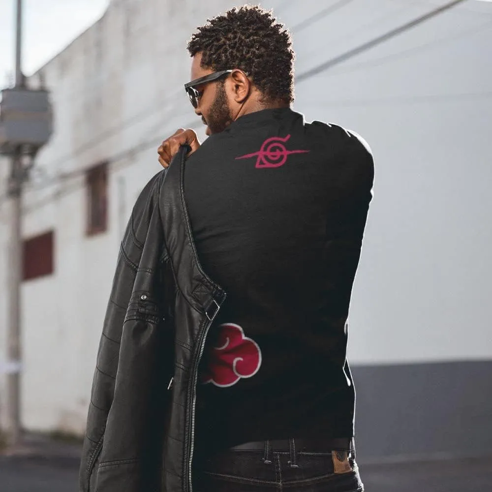 Ripple Junction Naruto Shippuden Men's Short Sleeve T-Shirt Akatsuki Clouds & Anti-Leaf Front & Back Logo Officially Licensed