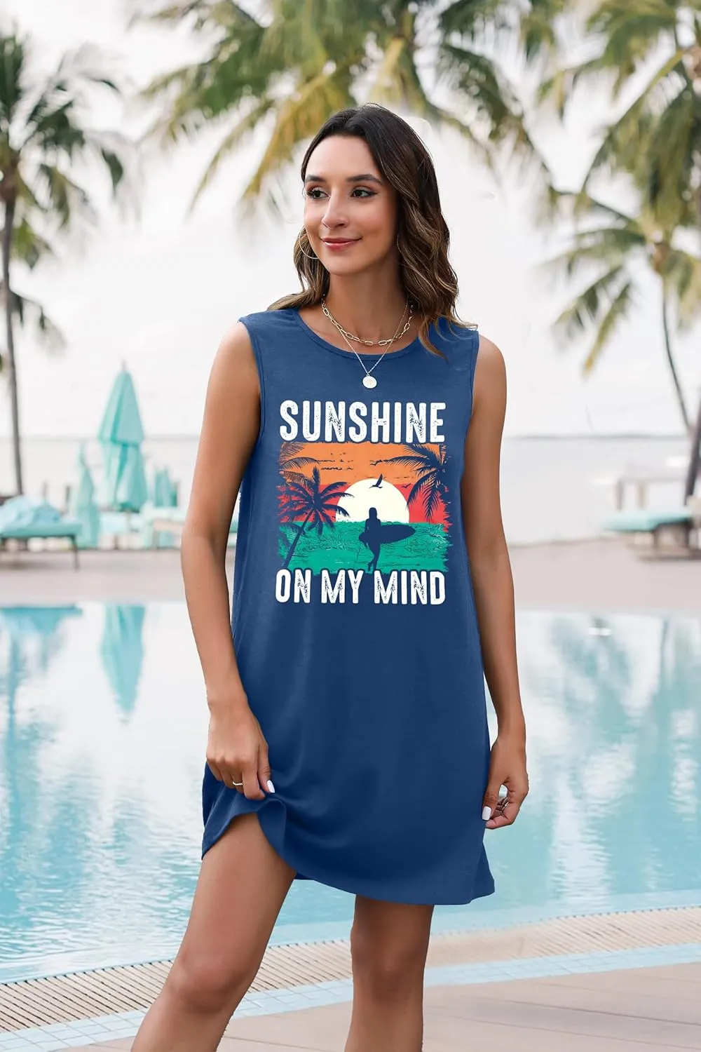 Summer Sundress for Women Graphic Mini Tank Dress Sleeveless Beach Dresses Short Casual Sun Dresses