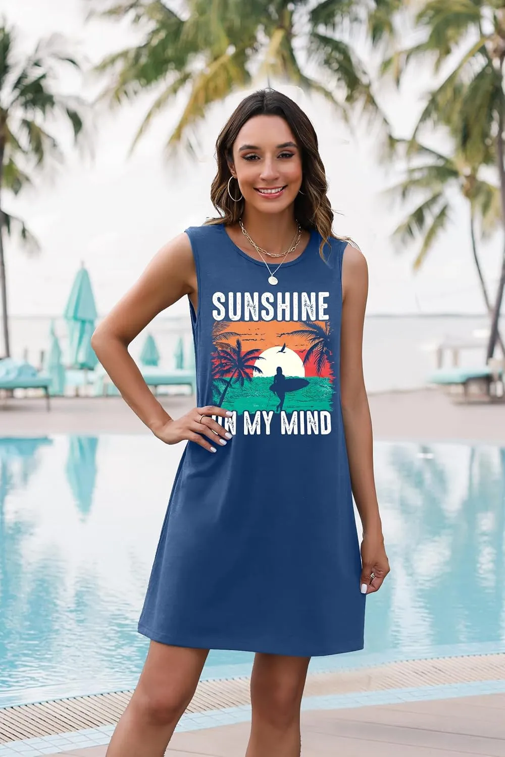 Summer Sundress for Women Graphic Mini Tank Dress Sleeveless Beach Dresses Short Casual Sun Dresses