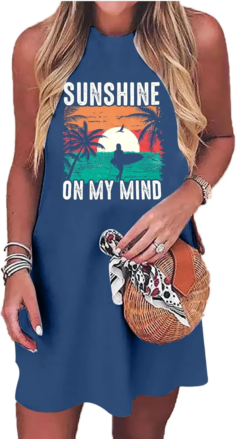 Summer Sundress for Women Graphic Mini Tank Dress Sleeveless Beach Dresses Short Casual Sun Dresses