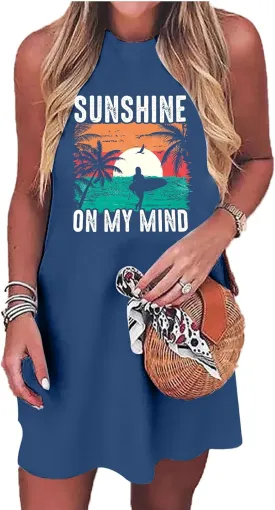 Summer Sundress for Women Graphic Mini Tank Dress Sleeveless Beach Dresses Short Casual Sun Dresses