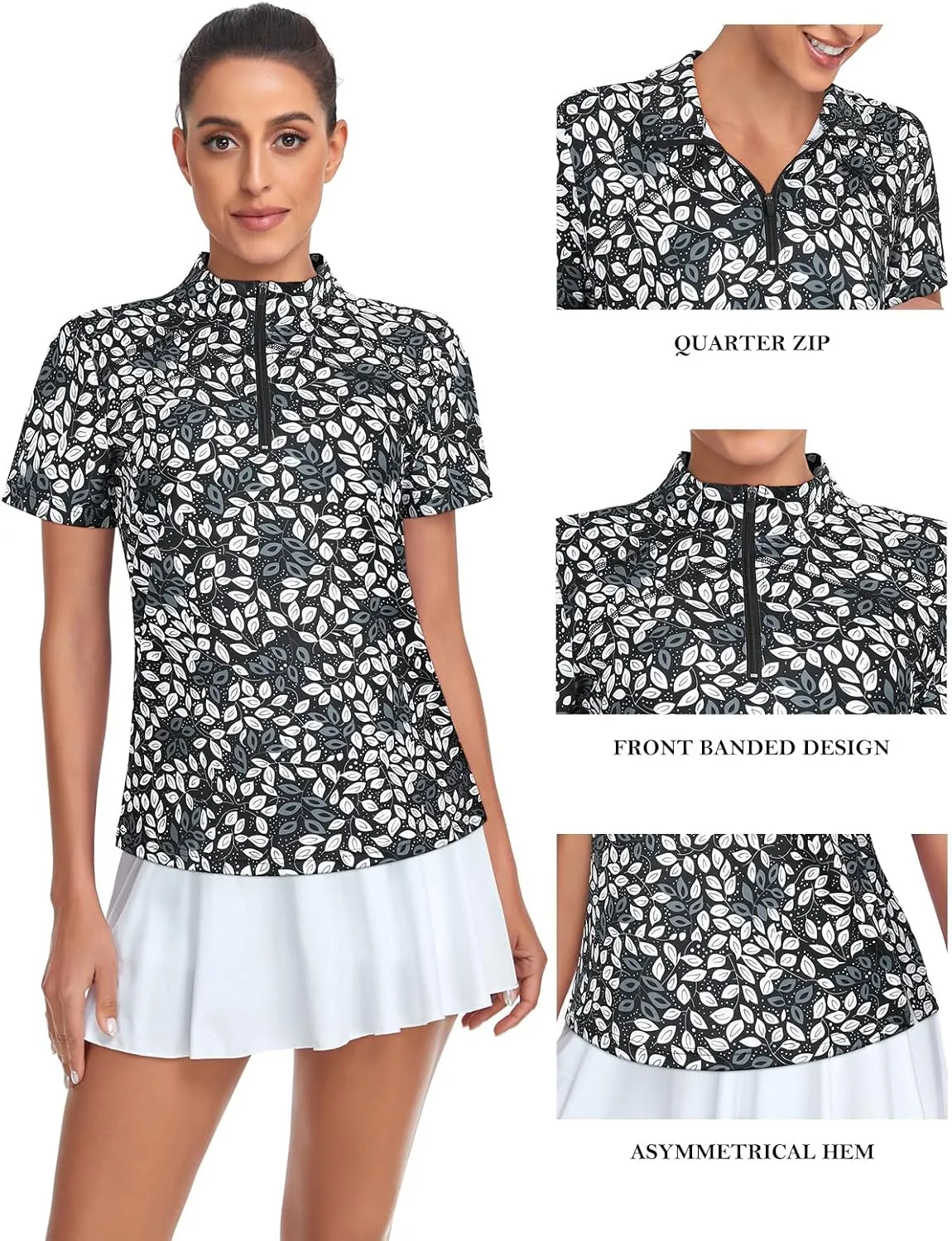 Tanst Sky Women's Golf Polo Shirts Short Sleeve Quarter Zip Collared Tops Moisture Wicking Workout Apparel